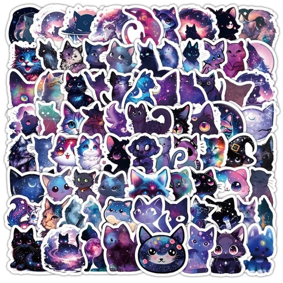 102 Purple Galaxy Kitty Cat Stickers Mystical Stars Blue Cosmic - Picture 1 of 9